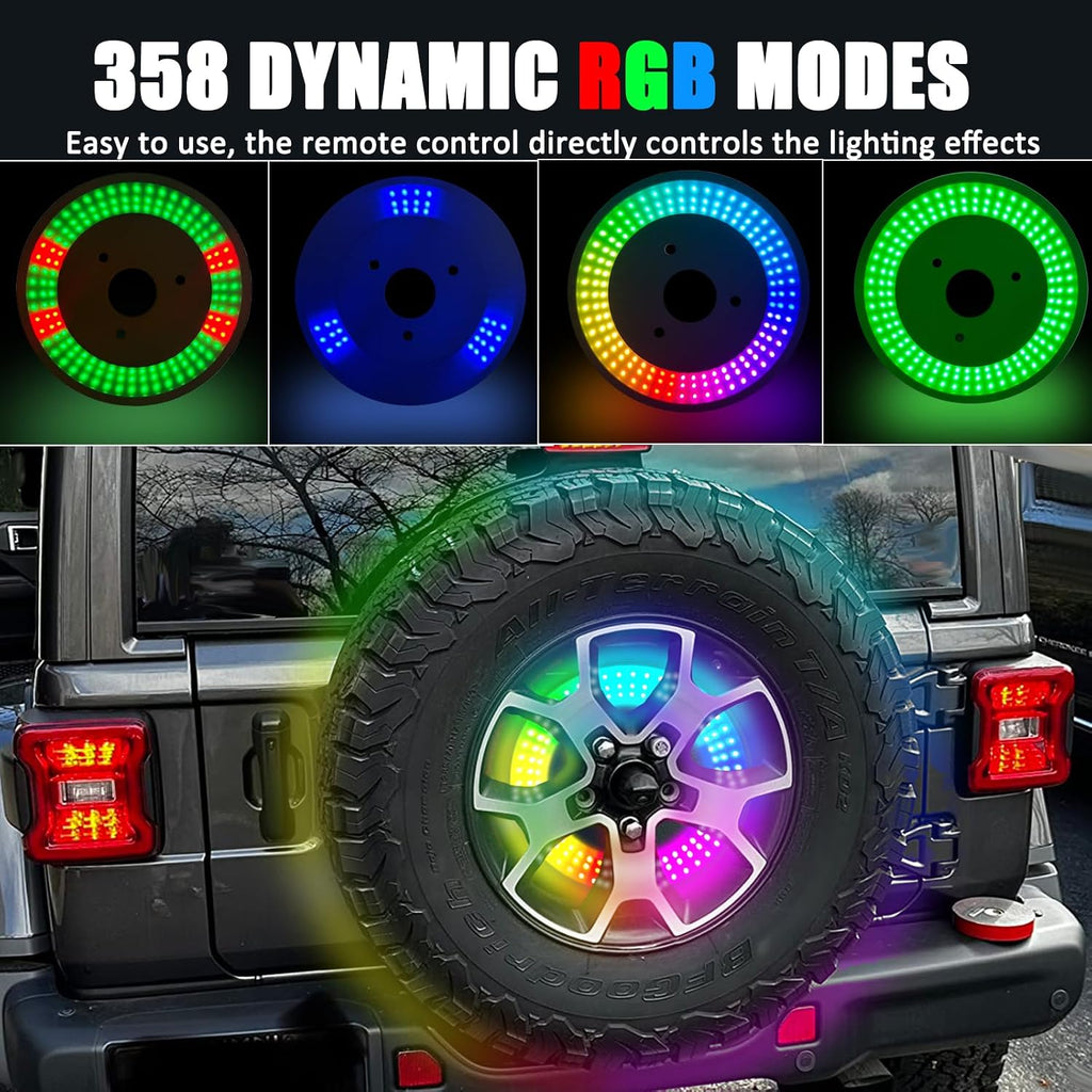 Blearen RGB Spare Tire Brake Light for Ford Bronco 2021 2022 2023 2024 Bluetooth Control RGB Running Lights & Red LED 3rd Third Brake Light, Plug-N-Play Rear Wheel Lights, High Mount Rear Brake Tail Light