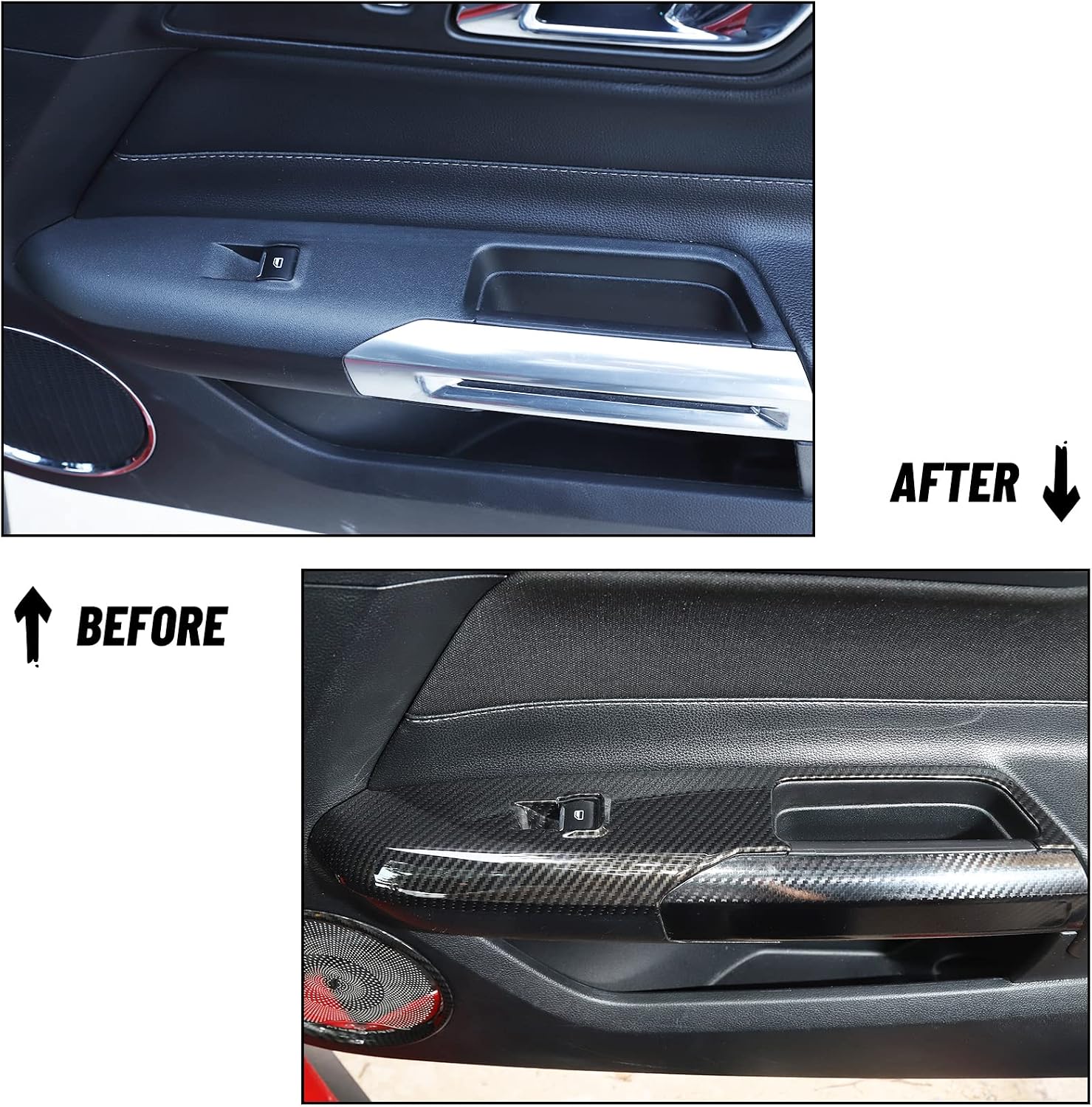 Blearen  Carbon Fiber Door Handle Window Lifter Control Switch Button Panel Cover Sticker Trim Interior Decoration Accessories for Ford Mustang 2015 2016 2017 2018 2019 2020 2021, 2 PCS