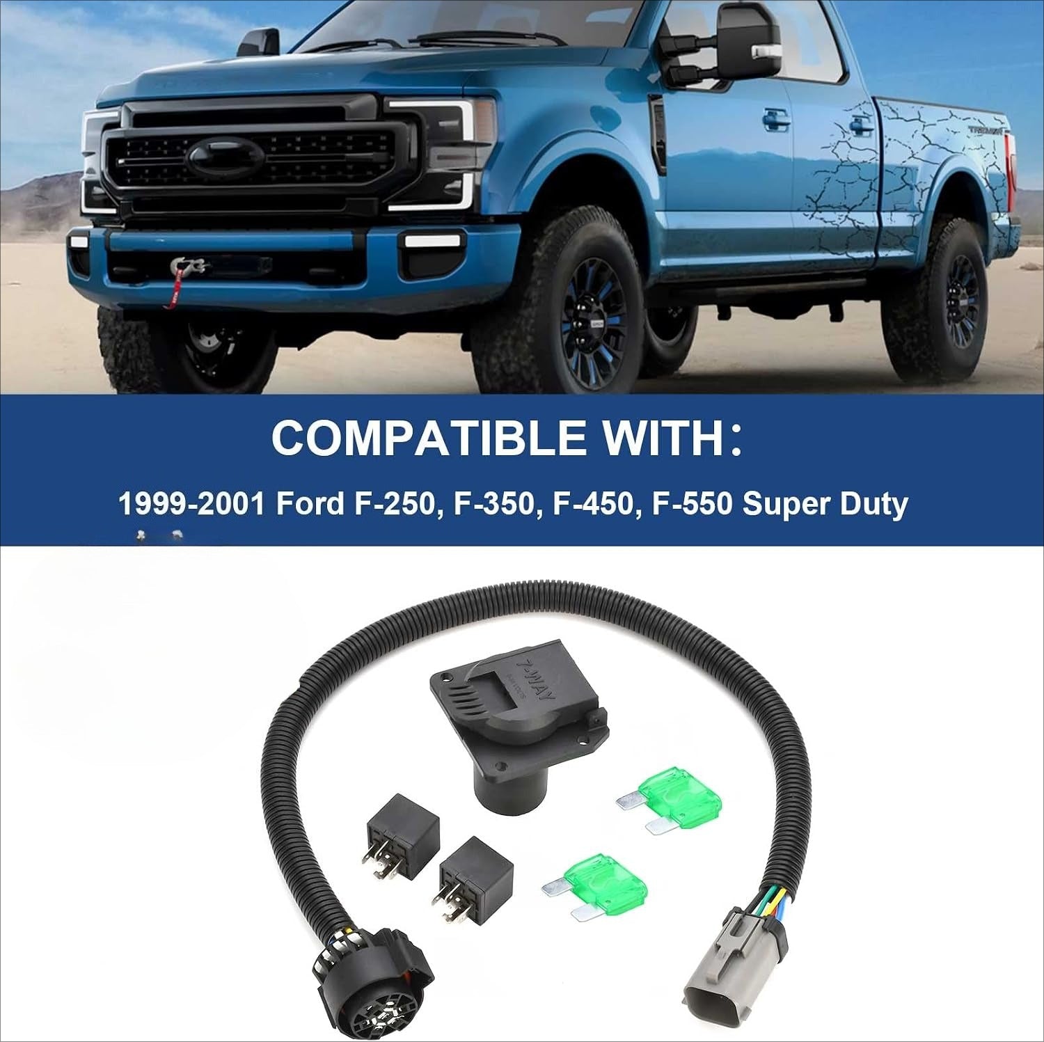 Blearen 7-Pin Trailer Wiring Harness Fit for 1999-2001 Ford F250 F350 F450 F550 | Super Duty， with Plug