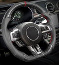 Blearen Real Carbon Fiber Steering Wheel for Ford Mustang 2018-2023 | D-Shape Flat Bottom, Premium Nappa Leather with Red Stripe & Hand-Stitching, for EcoBoost/GT/Shelby GT350&GT350R